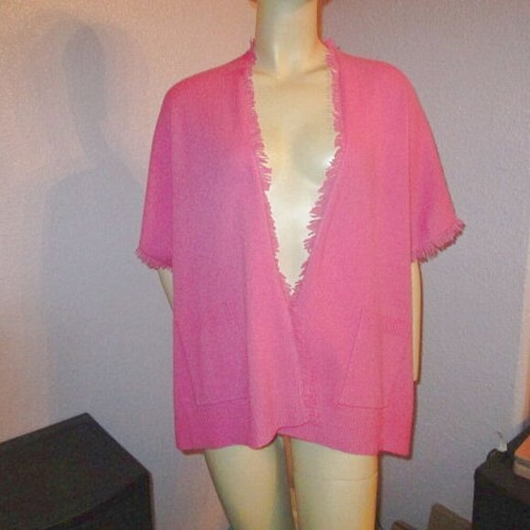 Repeat Organic Cashmere Poncho Sweater Pink Topper Open Front Cardigan Fringe - Picture 1 of 12